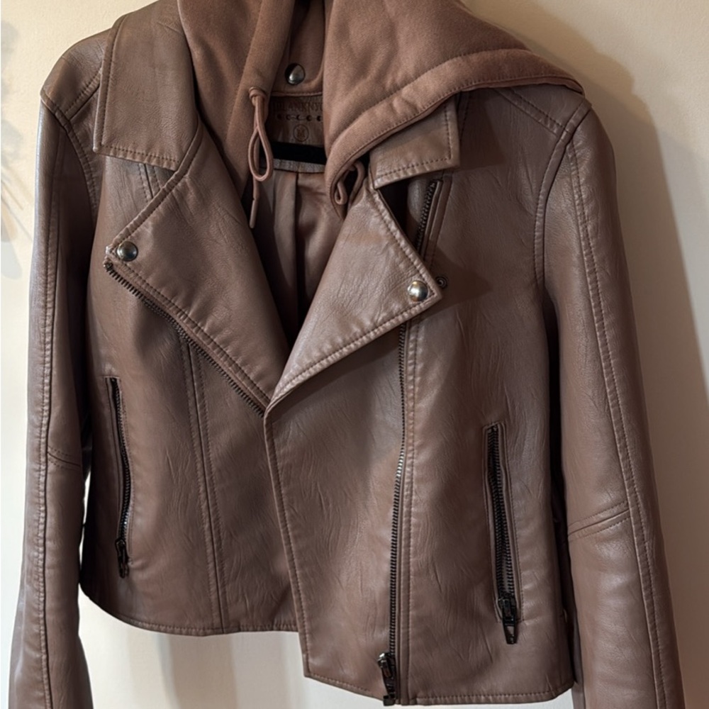 Blank NYC Tan Leather Jacket with Hoodie